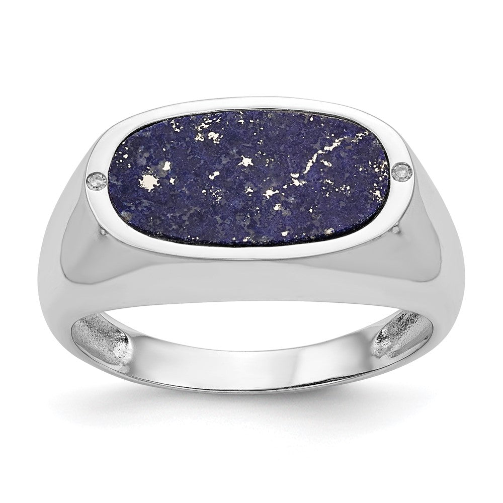 14K Weißgold Ring mit blauem Lapislazuli und echten Diamanten