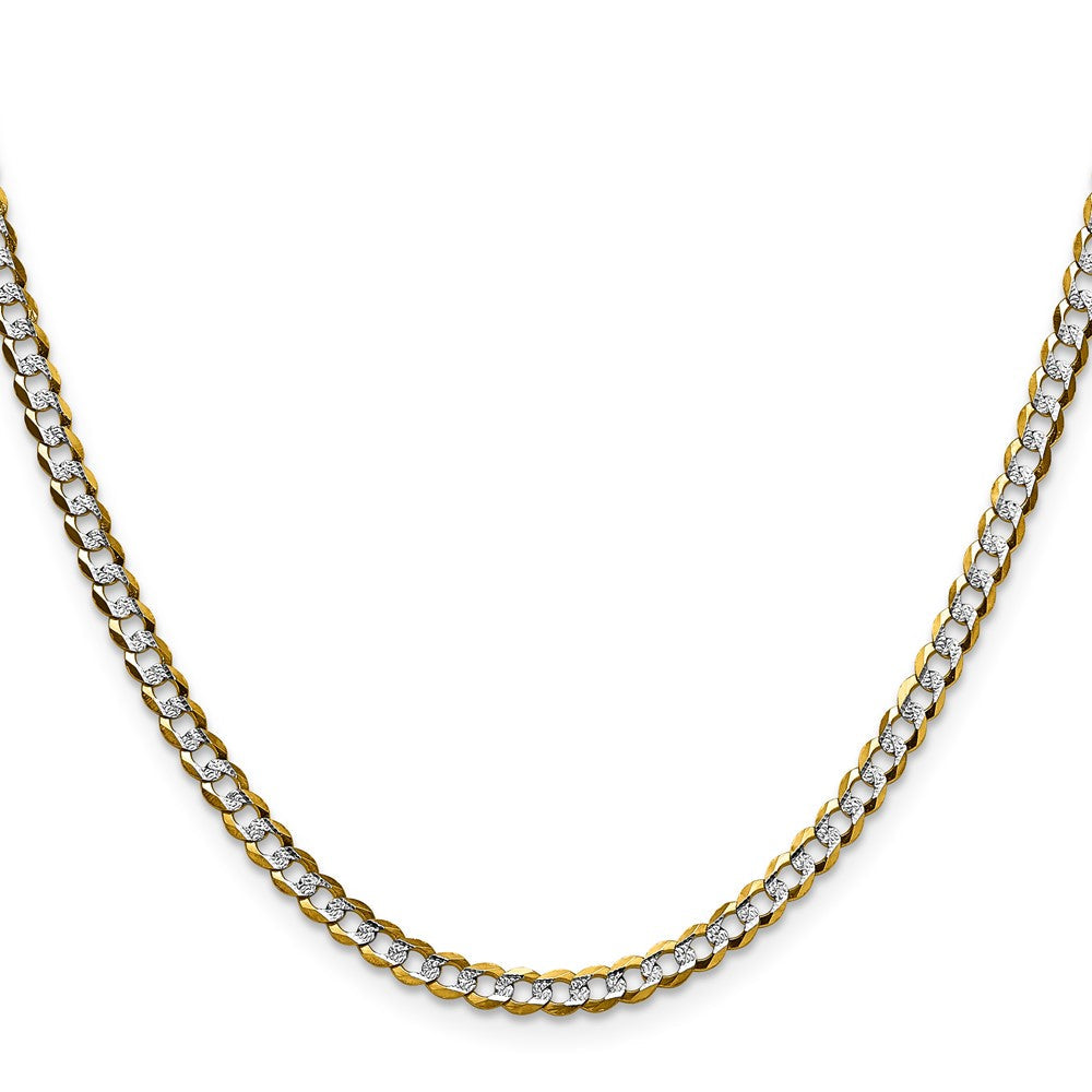 14K Gelb & Rhodium 3.7mm Leicht Pavéé Flach Kubanisch Halskette