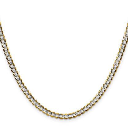 14K Gelb & Rhodium 3.7mm Leicht Pavéé Flach Kubanisch Halskette