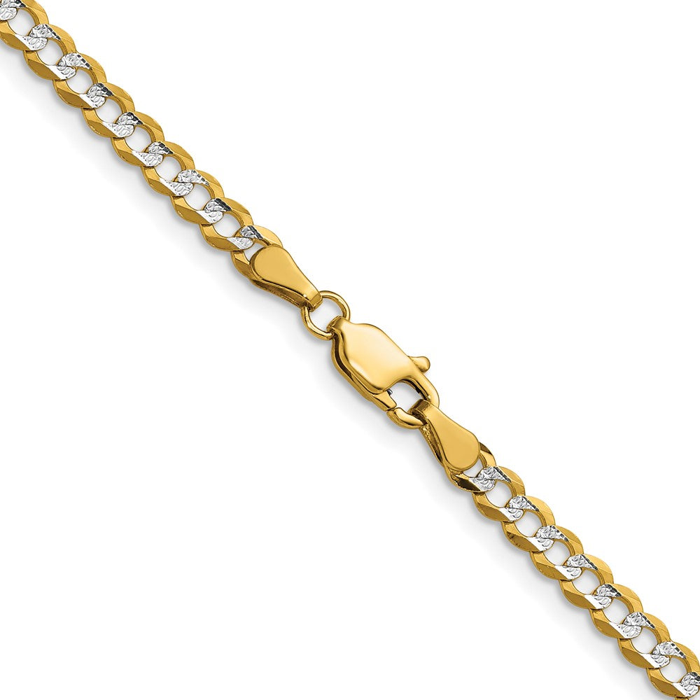 14K Gelb & Rhodium 3.7mm Leicht Pavéé Flach Kubanisch Halskette