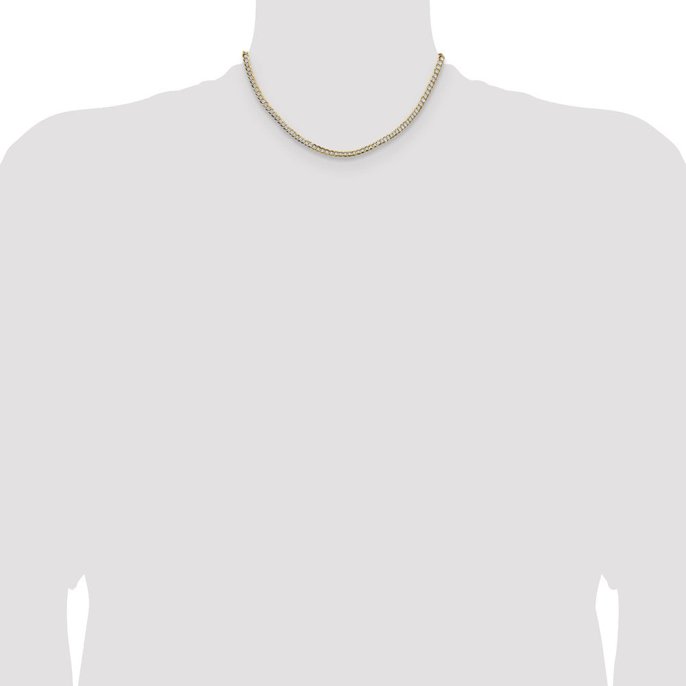 14K Gelb & Rhodium 3.7mm Leicht Pavéé Flach Kubanisch Halskette