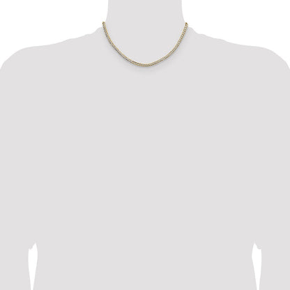 14K Gelb & Rhodium 3.7mm Leicht Pavéé Flach Kubanisch Halskette