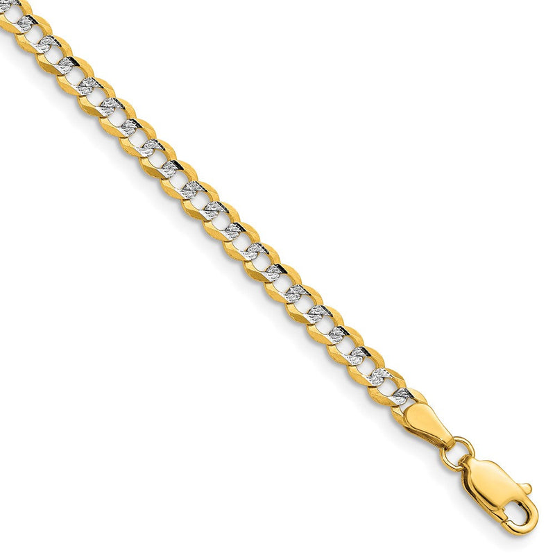 14K 3.7mm Leicht Pavéé Flach Kubanisch Gliederarmband