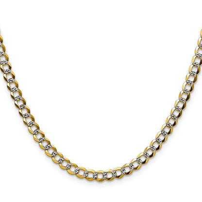 14K Gelb & Rhodium 4.7mm Leicht Pavéé Flach Kubanisch Halskette