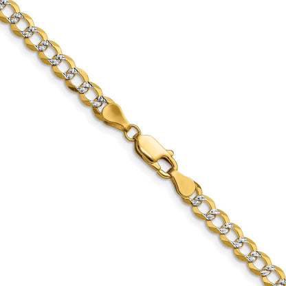 14K Gelb & Rhodium 4.7mm Leicht Pavéé Flach Kubanisch Halskette