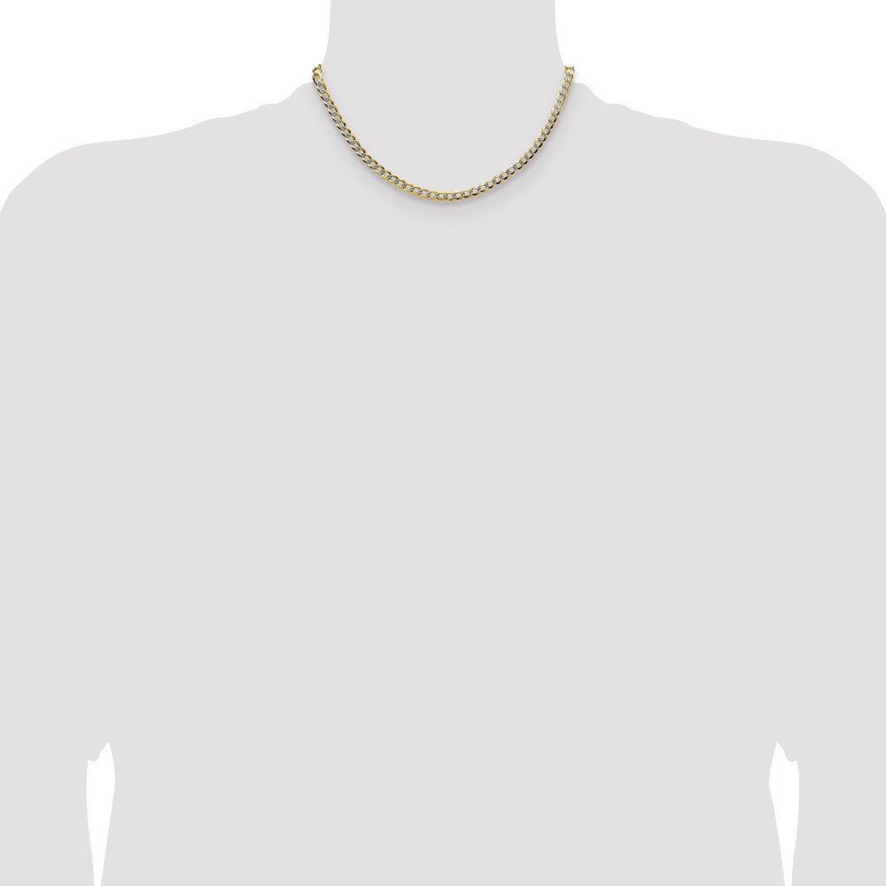 14K Gelb & Rhodium 4.7mm Leicht Pavéé Flach Kubanisch Halskette