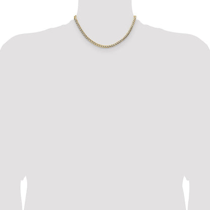 14K Gelb & Rhodium 4.7mm Leicht Pavéé Flach Kubanisch Halskette