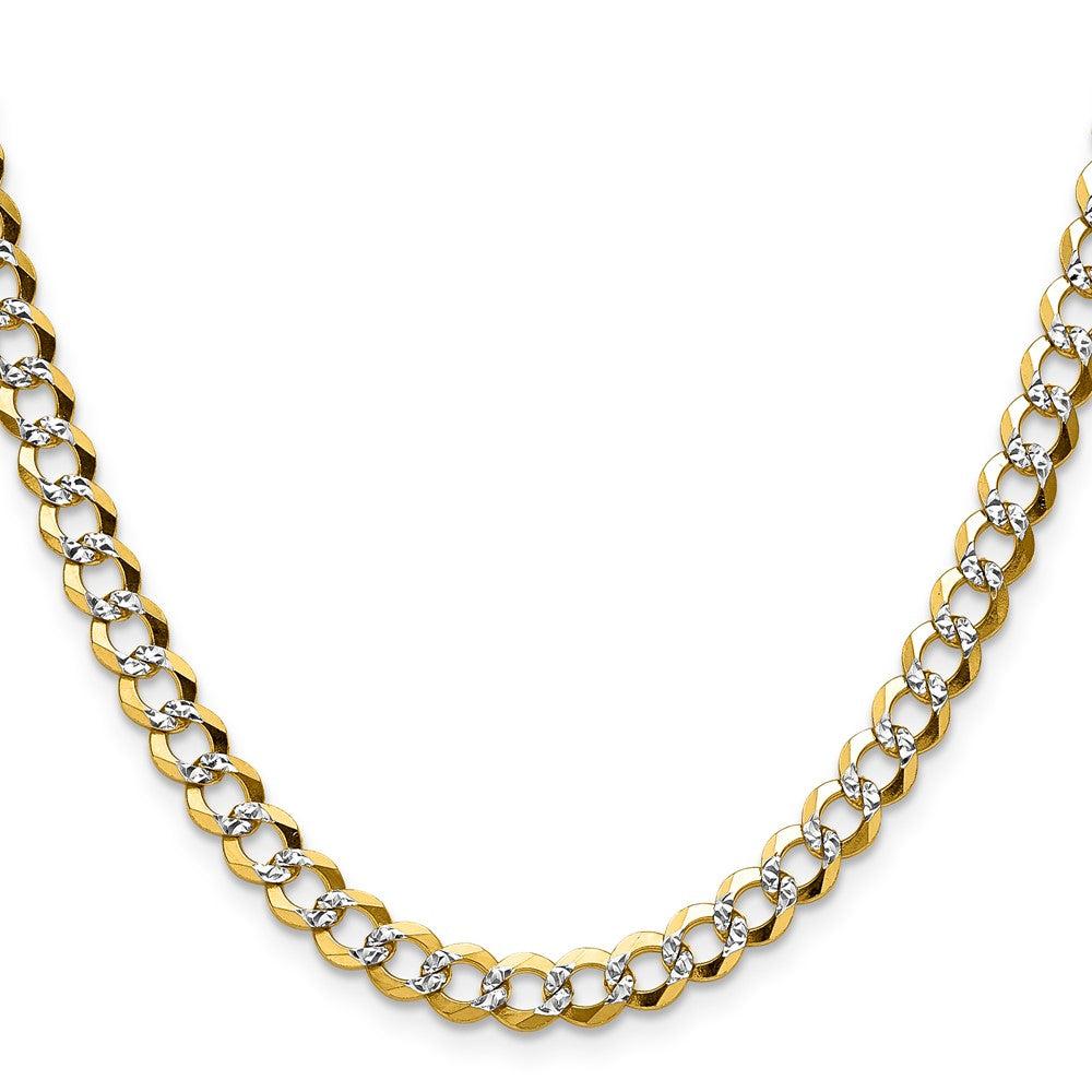 14K Gelb & Rhodium 5.9mm Leicht Pavéé Flach Kubanisch Halskette