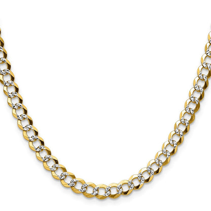 14K Gelb & Rhodium 5.9mm Leicht Pavéé Flach Kubanisch Halskette