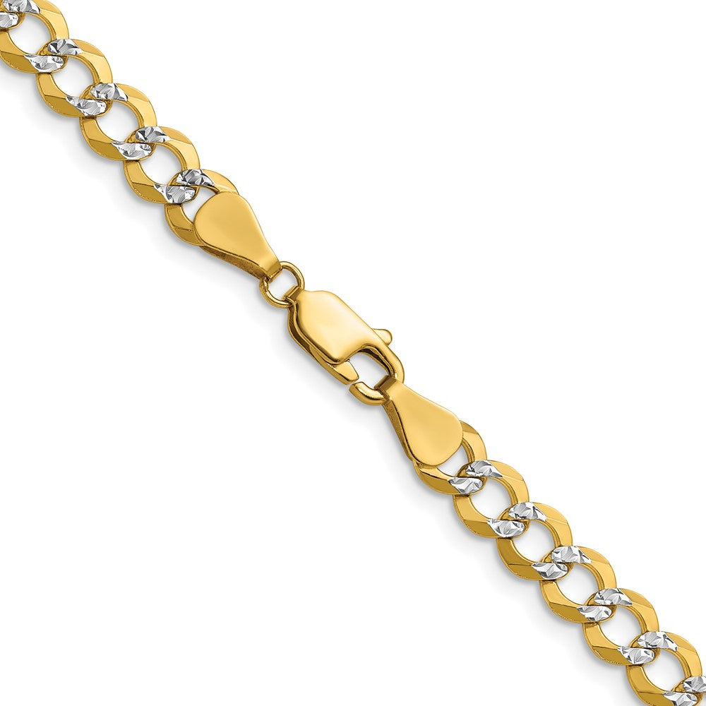 14K Gelb & Rhodium 5.9mm Leicht Pavéé Flach Kubanisch Halskette