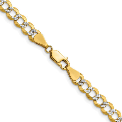 14K Gelb & Rhodium 5.9mm Leicht Pavéé Flach Kubanisch Halskette