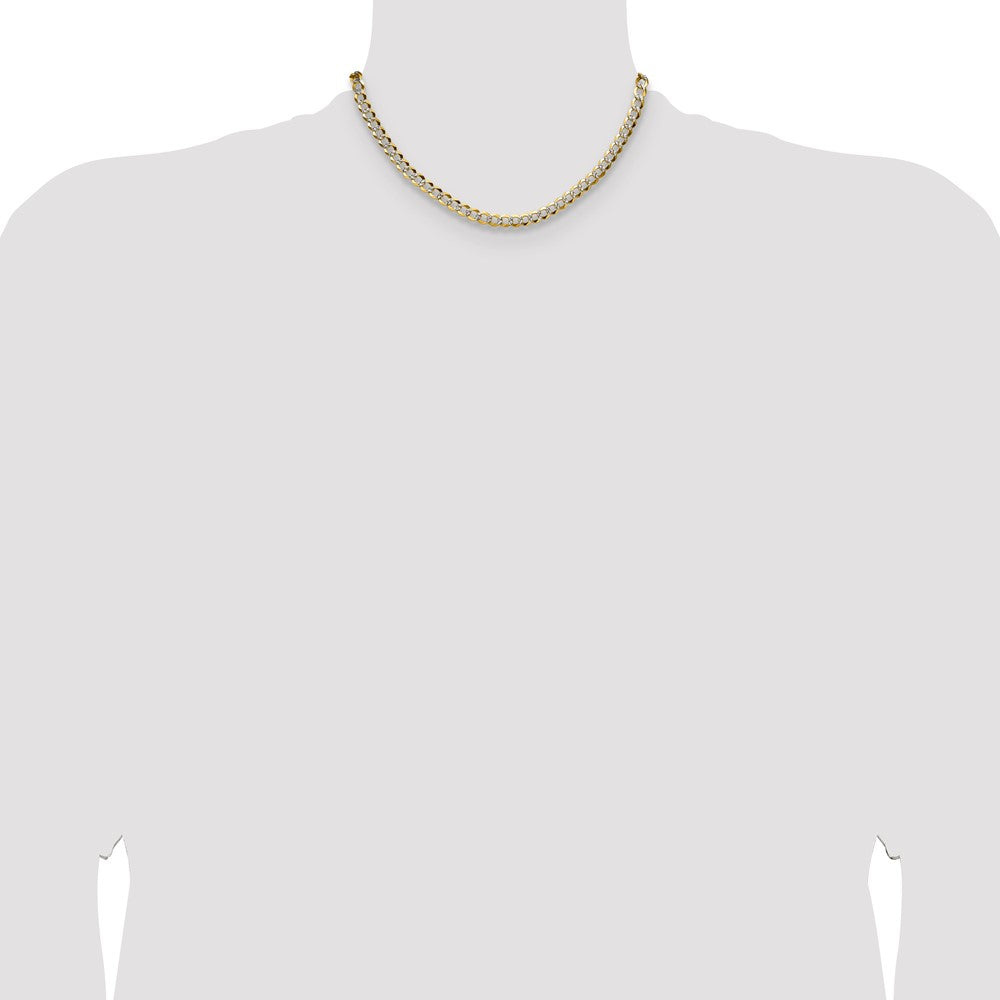 14K Gelb & Rhodium 5.9mm Leicht Pavéé Flach Kubanisch Halskette