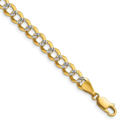 14K Gelb & Rhodium 5.9mm Leicht Pavéé Flach Kubanisch Halskette