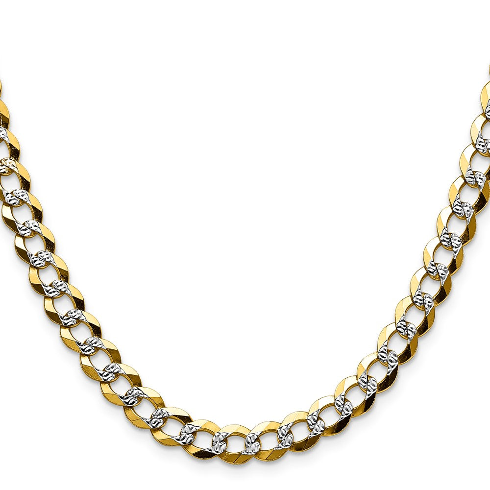 14K Gelb & Rhodium 7.2mm Leicht Pavéé Flach Kubanisch Halskette