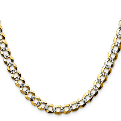 14K Gelb & Rhodium 7.2mm Leicht Pavéé Flach Kubanisch Halskette