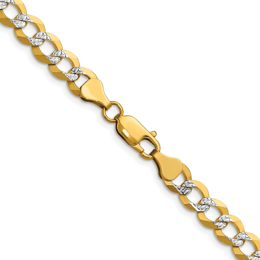 14K Gelb & Rhodium 7.2mm Leicht Pavéé Flach Kubanisch Halskette