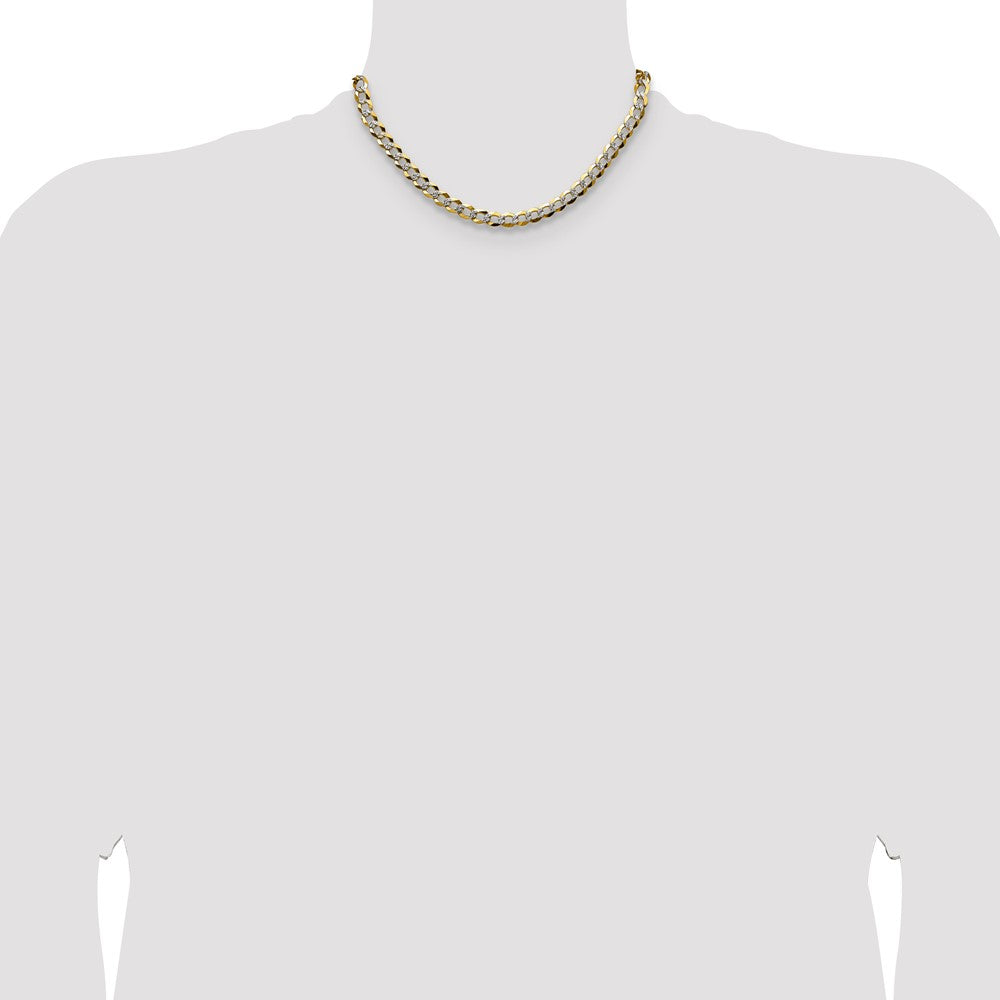 14K Gelb & Rhodium 7.2mm Leicht Pavéé Flach Kubanisch Halskette
