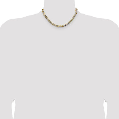 14K Gelb & Rhodium 7.2mm Leicht Pavéé Flach Kubanisch Halskette