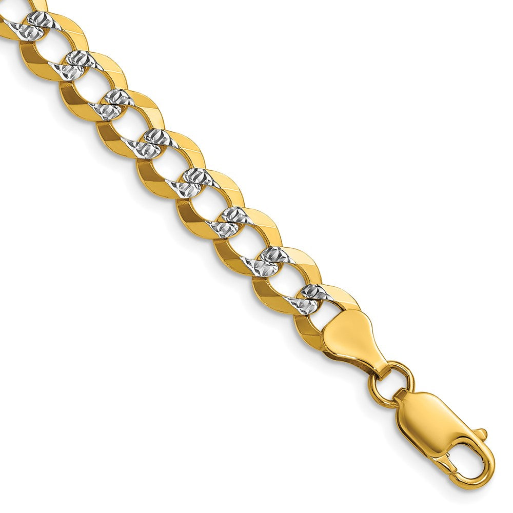 14K Gelb & Rhodium 7.2mm Leicht Pavéé Flach Kubanisch Halskette