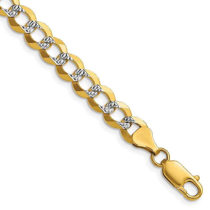 14K Gelb & Rhodium 7.2mm Leicht Pavéé Flach Kubanisch Halskette