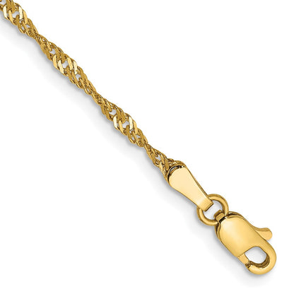 14K Gelbgold 1.70mm Singapurkette mit Karabinerverschluss Kette Fußkettchen