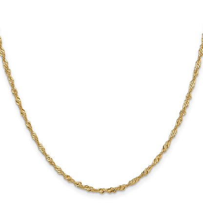 14K Gelbgold 2mm Singapurkette mit Karabinerverschluss Halskette
