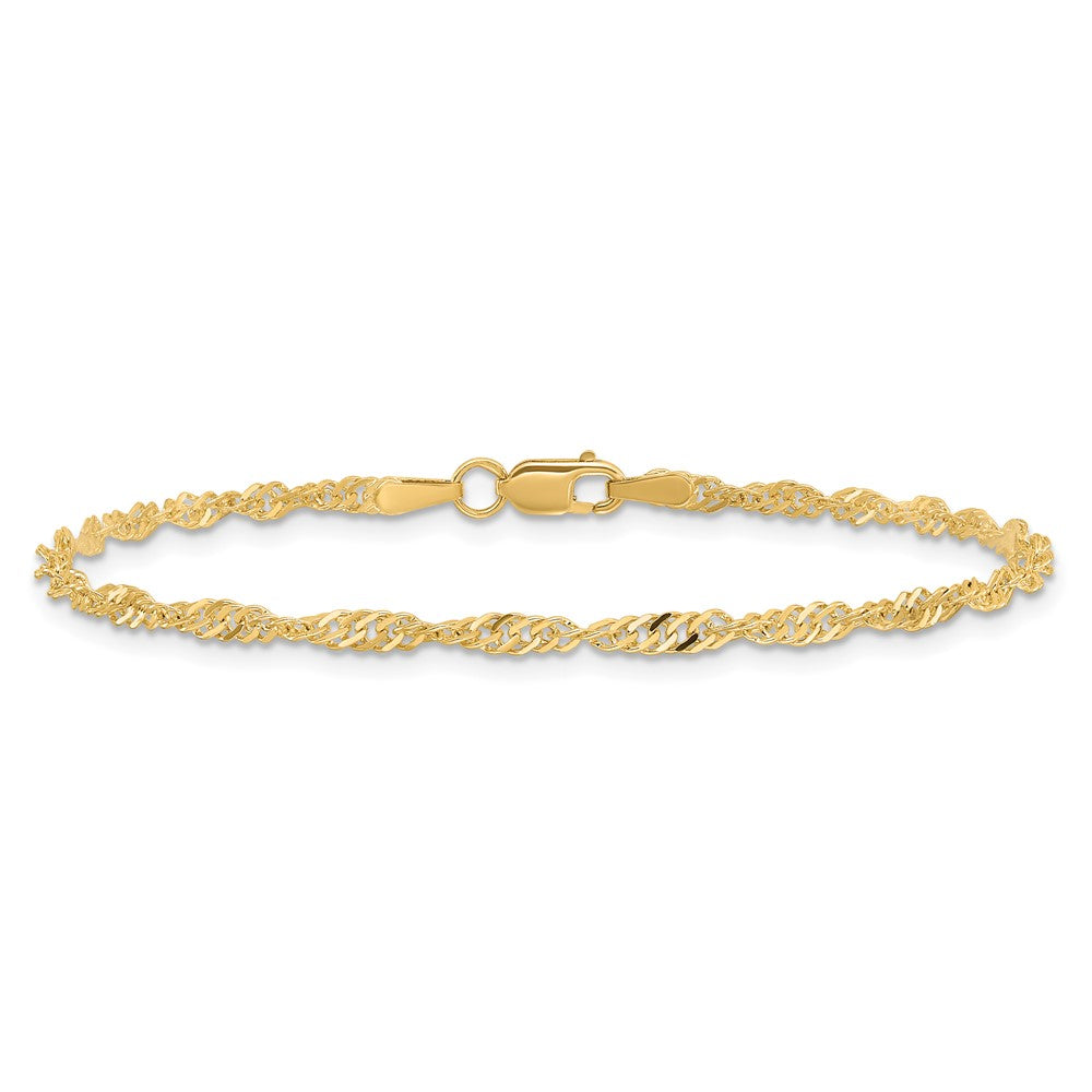 14K Gelbgold 2mm Singapurkette mit Karabinerverschluss Gliederarmband