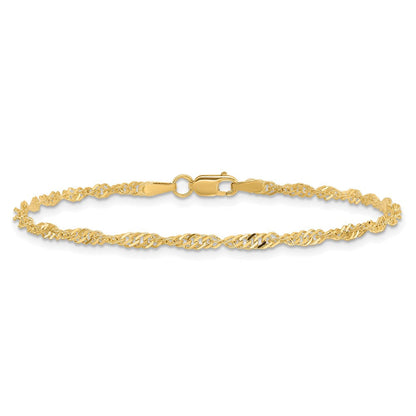 14K Gelbgold 2mm Singapurkette mit Karabinerverschluss Gliederarmband