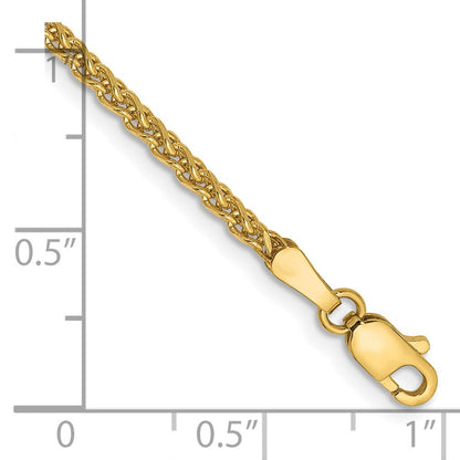 14K Gelbgold 2.1mm Diamantiert Ährenkette mit Karabinerverschluss Gliederarmband