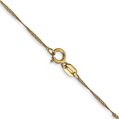 14K Gelbgold 1mm Singapurkette mit Federring Verschluss Kette Kinder Halskette