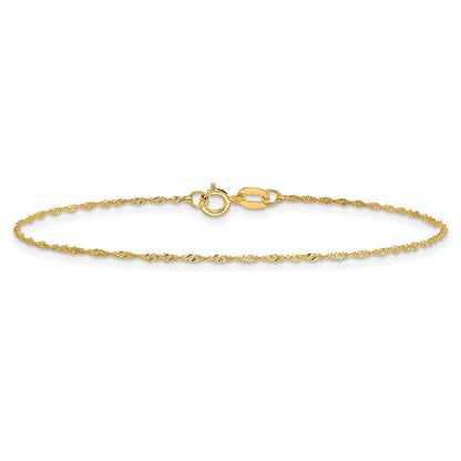14K Gelbgold 1mm Singapurkette mit Federring Verschluss Gliederarmband