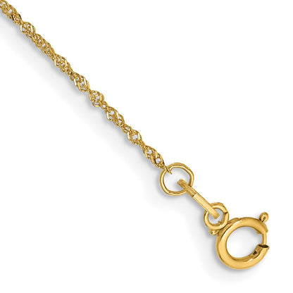 14K Gelbgold 1mm Singapurkette mit Federring Verschluss Kette Fußkettchen