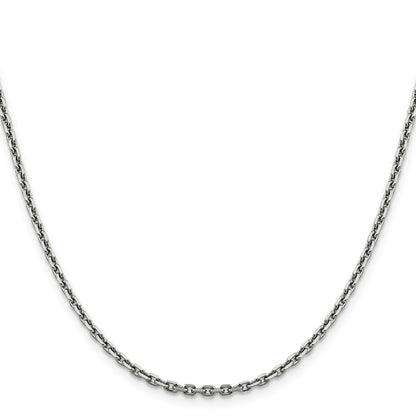 14K Weißgold 2.5mm Diamantiert Ankerkette mit Karabinerverschluss Halskette