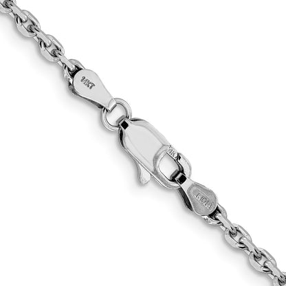 14K Weißgold 2.5mm Diamantiert Ankerkette mit Karabinerverschluss Halskette