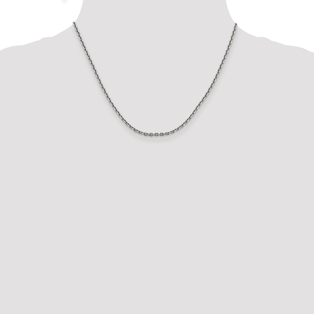 14K Weißgold 2.5mm Diamantiert Ankerkette mit Karabinerverschluss Halskette