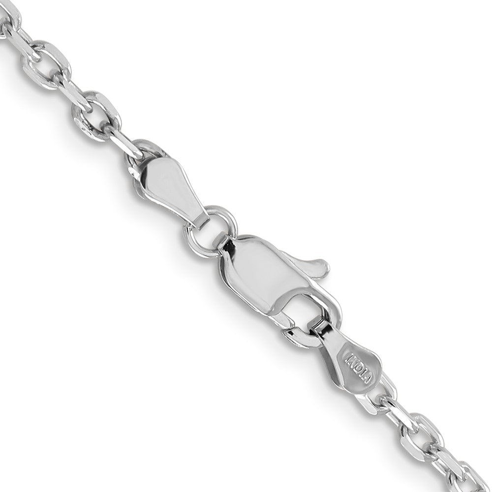 14K Weißgold 3mm Diamantiert Rund Offen Glieder Ankerkette mit Karabinerverschluss Halskette