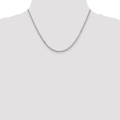 14K Weißgold 3mm Diamantiert Rund Offen Glieder Ankerkette mit Karabinerverschluss Halskette