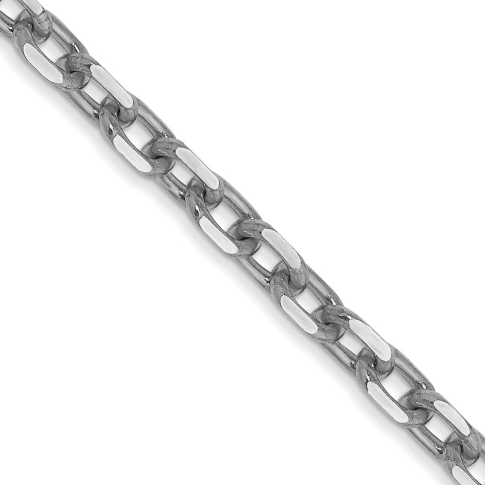 14K Weißgold 3mm Diamantiert Rund Offen Glieder Ankerkette mit Karabinerverschluss Halskette