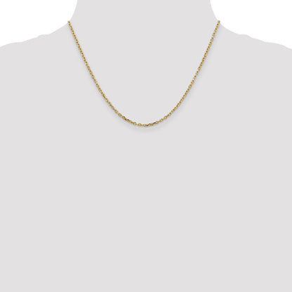 14K Gelbgold 2.2mm Diamantiert Rund Offen Glieder Ankerkette mit Karabinerverschluss Halskette