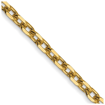 14K Gelbgold 2.2mm Diamantiert Rund Offen Glieder Ankerkette mit Karabinerverschluss Halskette