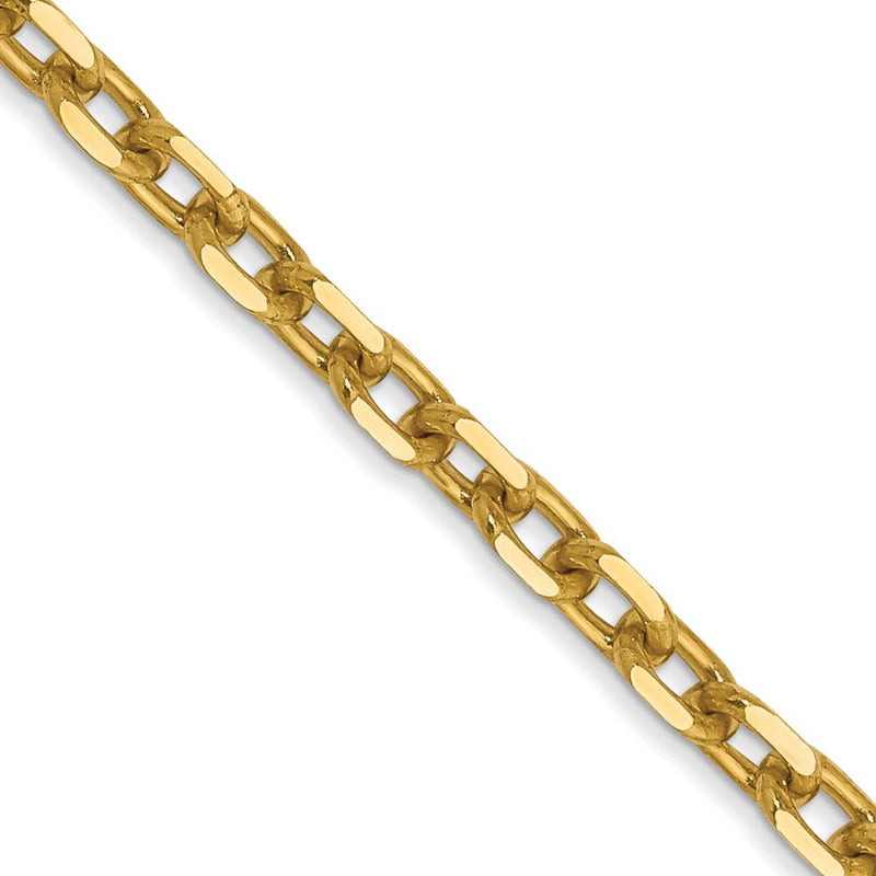 14K Gelbgold 3mm Diamantiert Rund Offen Glieder Ankerkette mit Karabinerverschluss Halskette