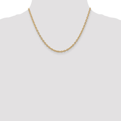 14K Gelbgold 3.2mm Rund Offen Glieder Ankerkette mit Karabinerverschluss Halskette