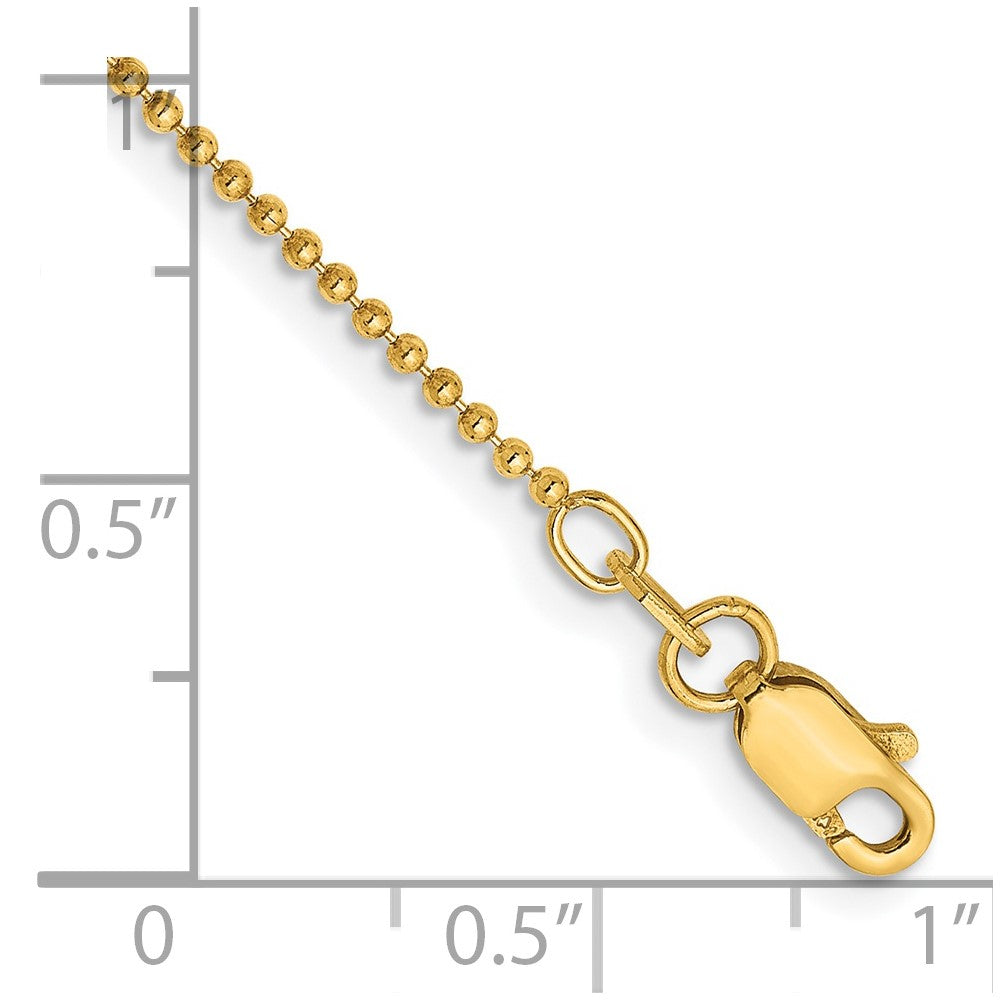 14K Gelbgold 1.2mm Diamantiert Gekugelt mit Lobter Verschluss Kette Fußkettchen
