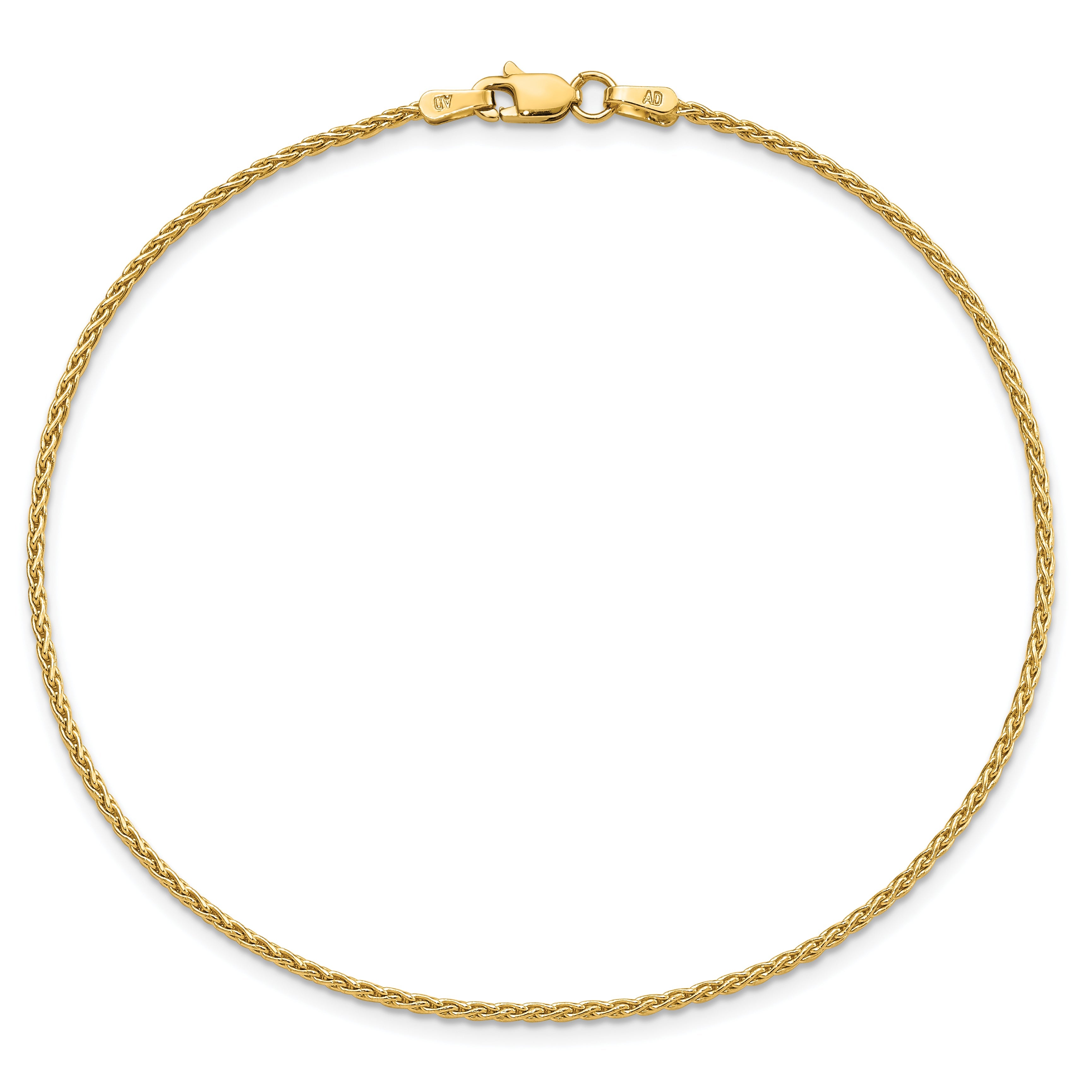 14K Gelbgold 1.5mm Parisian Weizen mit Karabinerverschluss Kette Fußkettchen