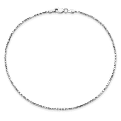 14K Weißgold 1.5mm Diamantiert Parisian Weizen mit Karabinerverschluss Kette Fußkettchen