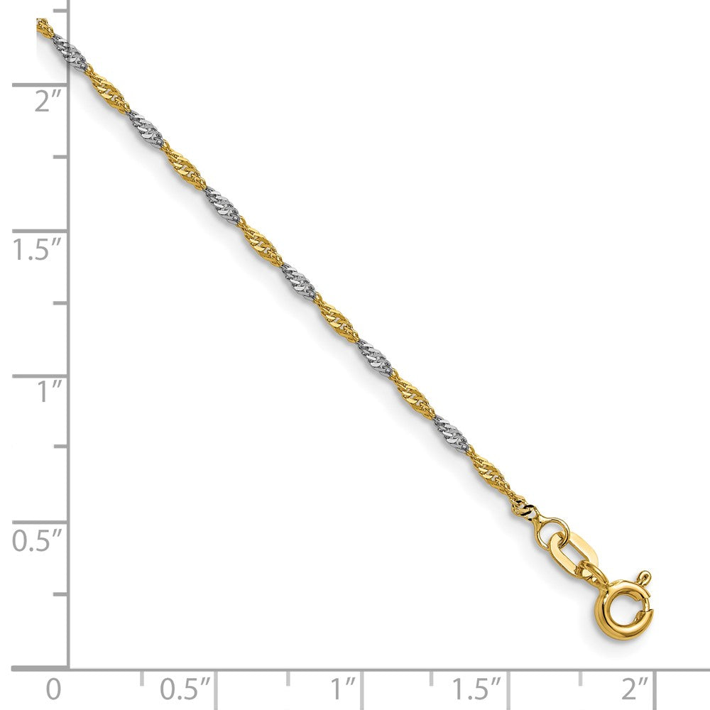 14K Gelbgold mit Rhodium 1.4mm Singapurkette Gliederarmband