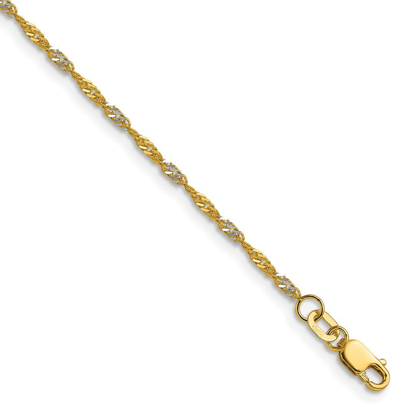 14K Gelbgold mit Rhodium 1.65mm Singapurkette Kette Fußkettchen
