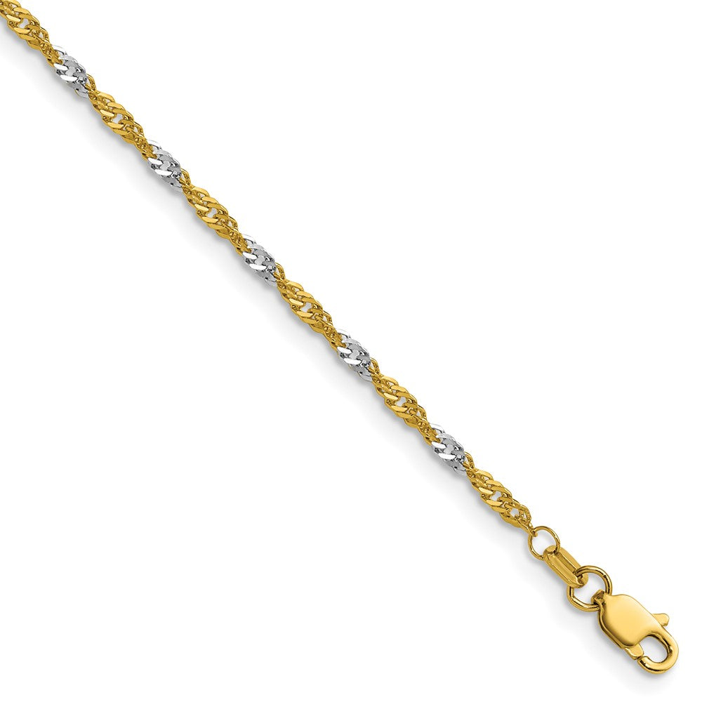 14K Gelbgold mit Rhodium 1.9mm Singapurkette Gliederarmband