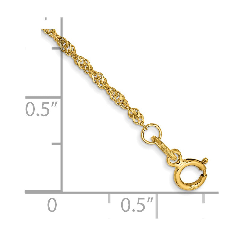 14K Gelbgold 1.40mm Singapurkette mit Federring Verschluss Kette Fußkettchen