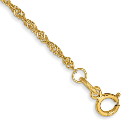 14K Gelbgold 1.40mm Singapurkette mit Federring Verschluss Kette Fußkettchen